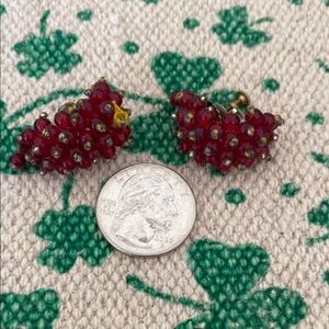 Vintage Elegant Red Beaded clip on Earrings